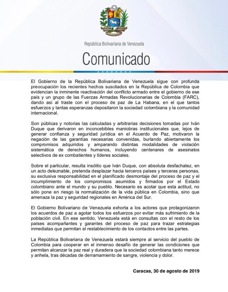 Comunicado República Bolivariana